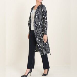 Chico's Travelers Textured Crinkle Trench Printed Open-front Duster Women's 8/10